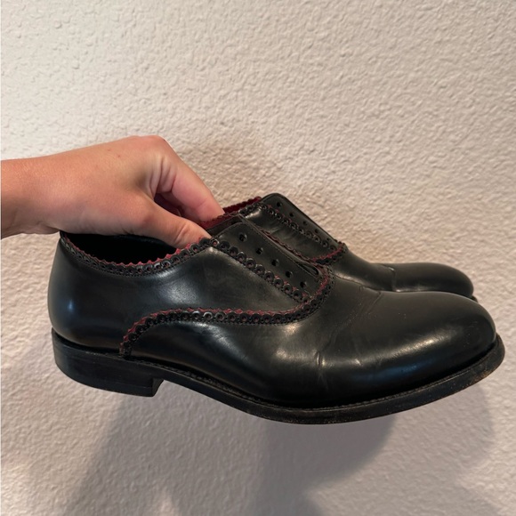 $895 Alaia Leather Lace Up Oxfords loafers black red scallop lace ballet flats - Picture 6 of 10